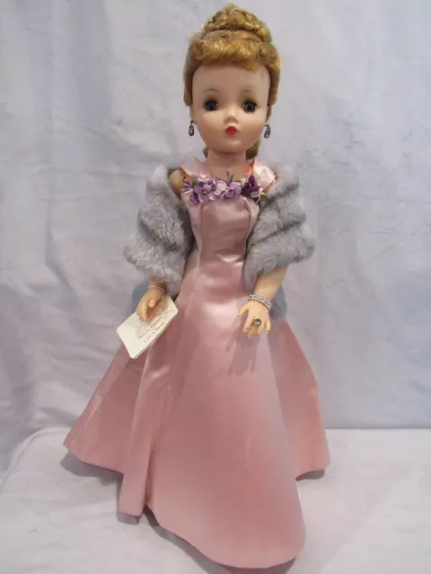 Gorgeous Madame Alexander 1956 Cissy In Orig Tagged Pink Satin Gown W/Gray Stole