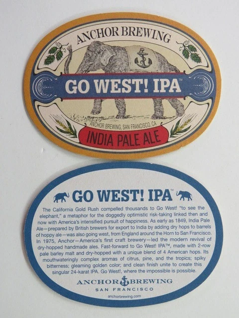Beer Coaster ~ ANCHOR Brewing Go West! IPA ~ San Francisco, CALIFORNIA Brewery
