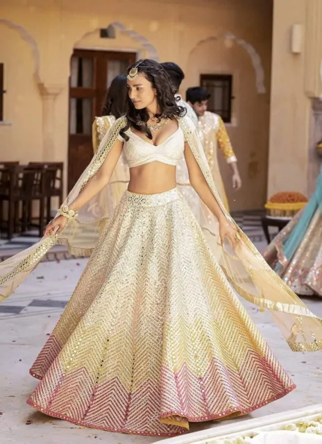 Bridal Lehenga Choli Bollywood Indian Designer Cream Wedding Lehenga Saree Sari