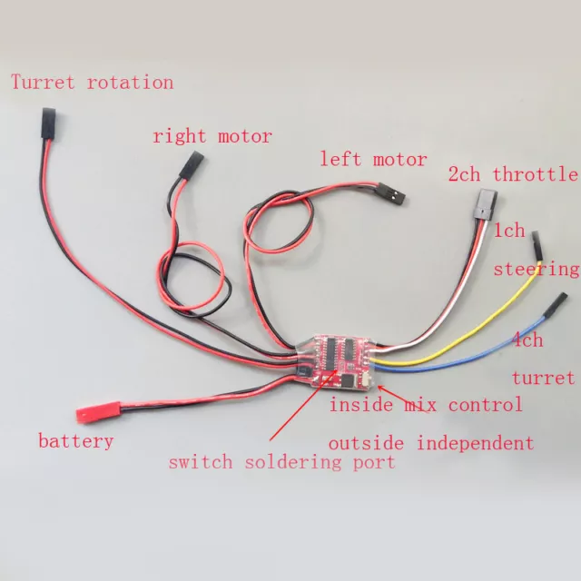 1.8A 3CH Dual Way Brushed ESC Speed Controller for 35:1 Tank Turret RC Model