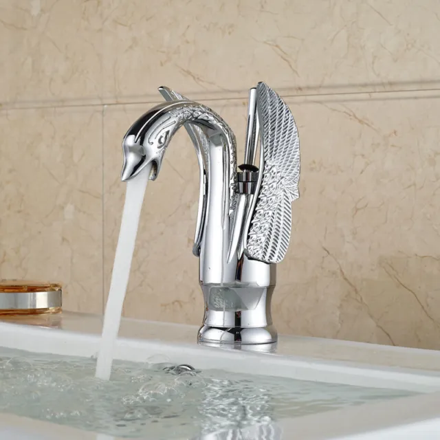 Chrome Swan Design Bathroom Basin Sink Mixer Tap Single Lever Brass Faucet