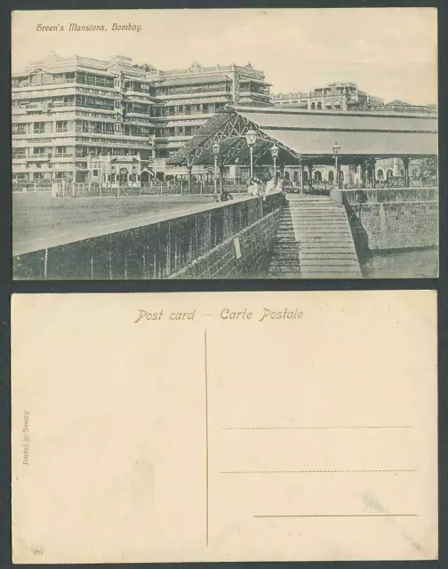 India Old Postcard Green's Mansions Bombay W.B. Green & Co. Building Wharf Slide