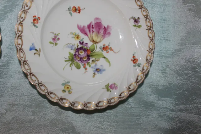 Antique Lot 2 Dresden 7 inch Dessert Plates Matching Serial Numbers Hand Painted 2