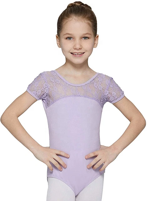 MdnMd Girls Ballet Dance Neck Lace Leotard for Toddler Gymnastic, Purple, Size