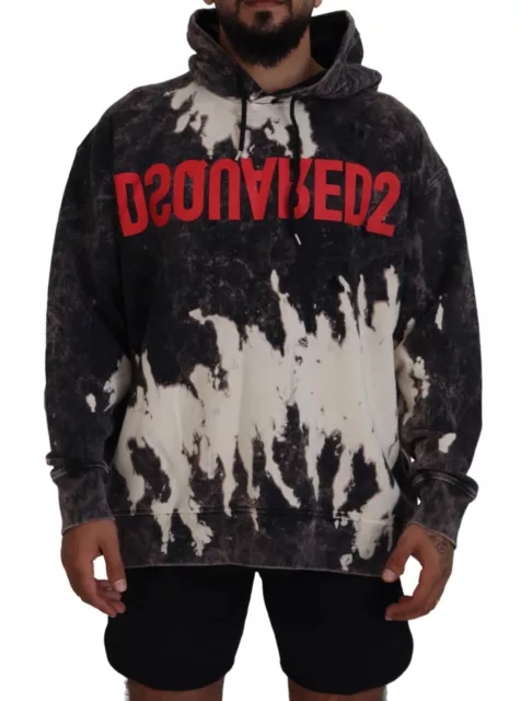 DSQUARED2 Sweater Gray Wash Hooded Printed Men Pullover IT48/US38/M RRP 840usd