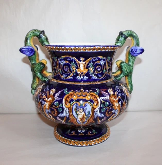 CACHE POT M DICIS En Fa ence De Gien D cor Renaissance Italien Bleu H 
