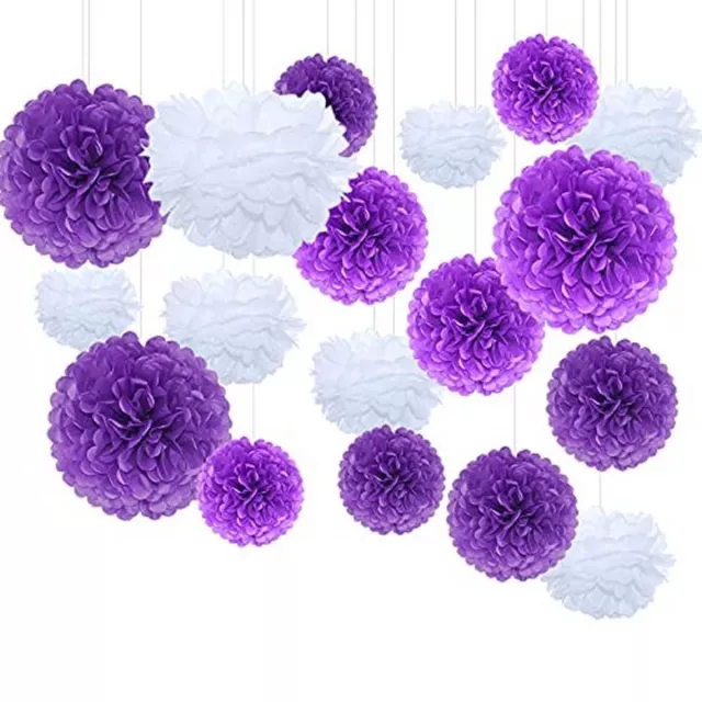 16x Purple Tissue Paper Pom Poms Flower Balls Wedding Party Decoration Pompoms