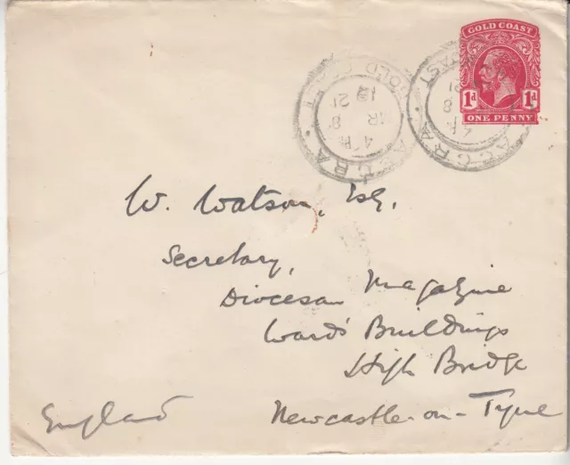 Gold Coast: GV 1d Postal Stationery: Accra to Newcastle on Tyne, 8 March 1921
