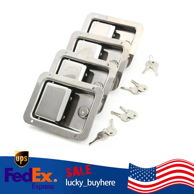 4X Trailer Paddle Door Latch Handle Stainless Steel RV Truck Tool Box Lock+2 Key