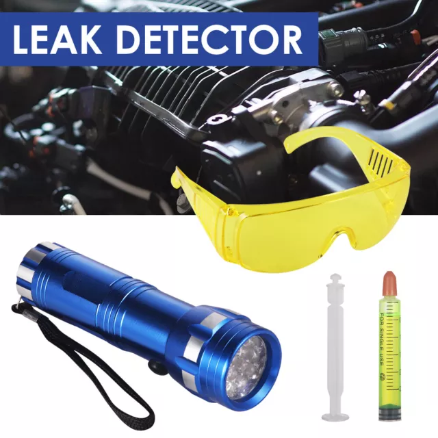 UV Fluid Gases Leak Detector Kit For Car A/C System Dye&Glasses&28 Led Light NEW