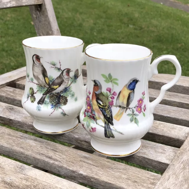 ROYAL WINDSOR Fine Bone China Cups British Birds Gilded Pair