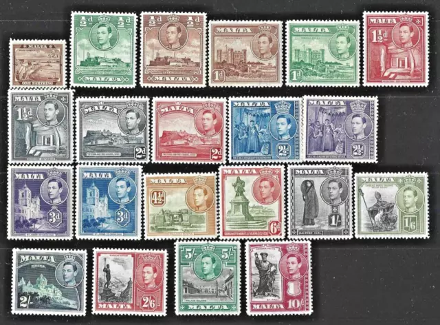 1938 - MALTA - KGVI COMPLETE SET OF 21 - SG Nos 217TO231 - ALL MINT NEVER HINGED