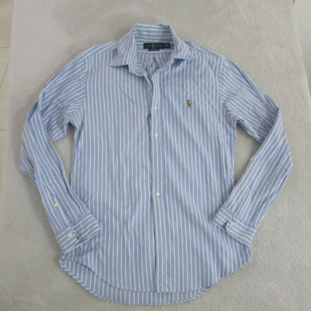 Polo Ralph Lauren Shirt Mens Medium Blue Striped Long Sleeve Slim Oxford Stretch