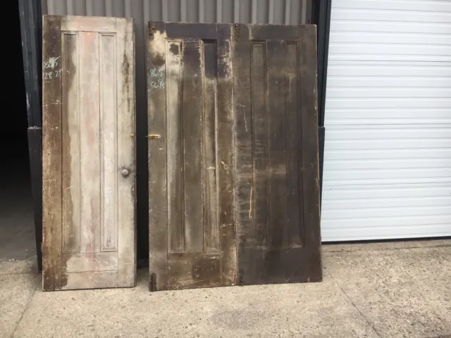 c1850/60 paneled 3 door set hinged on 2 old varnish PINE 86.5" h x 28" & 56" w