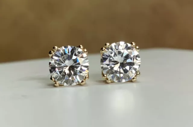 Round Charles & Colvard® Forever One Colorless Moissanite Set in 14K Gold Studs