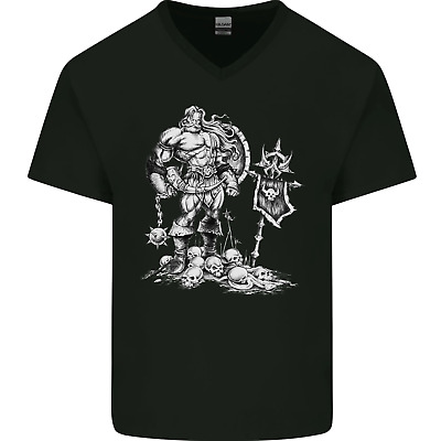 Viking Warior Skull Thor Odin Valhalla MMA Mens V-Neck Cotton T-Shirt