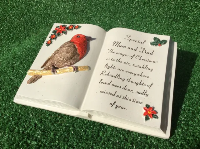 Special Mum & Dad Christmas Robin Book, Grave Memorial Ornament, Graveside Gift