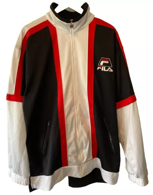 Vintage FILA Jacke Trainingsjacke Retro (L) 90 Jahre Sport Langarm weiß/schwarz