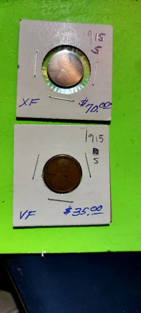 (2) -  1915-S Lincoln Cents Xf & Vf Condition As Priced And Photos