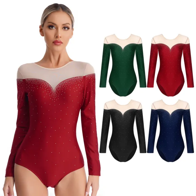 Womens Bodysuit Mesh Dancewear Bodycon Leotard Stage Performance Unitard Yoga