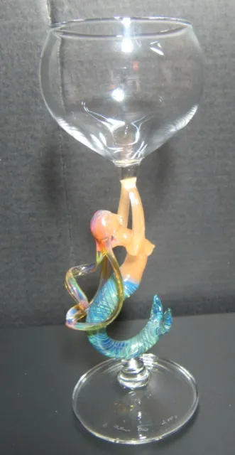 Ascending Mermaid Flameworked Blown Glass Wine Goblet Blonde By Milon Townsend