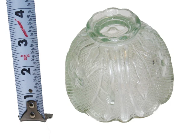 Vintage Lamp Shade Clear Green Tint Glass Flower Design Small 3.75" w x 3" h