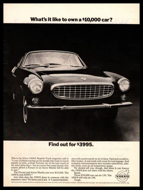 1965 Volvo 1800S $3,995 "Ferrari & Aston Martin Cost Over $10,000" Print Ad