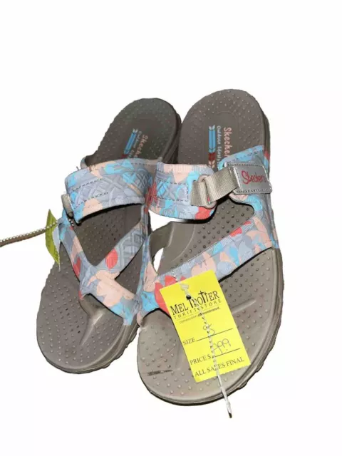 Skechers Reggae Zig Swag Sandals Outdoor Life Womens Sz 8 Gray Loop Toe Clean