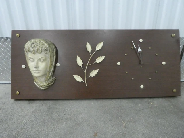 Wild Large Mid Century Rectangular Clock With Face And Applied Decorations