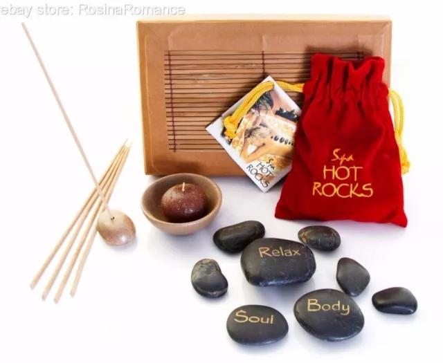 Spa Hot Rocks Gift Set Incense Candle Relaxation Massage Aches Pains Rheumatic