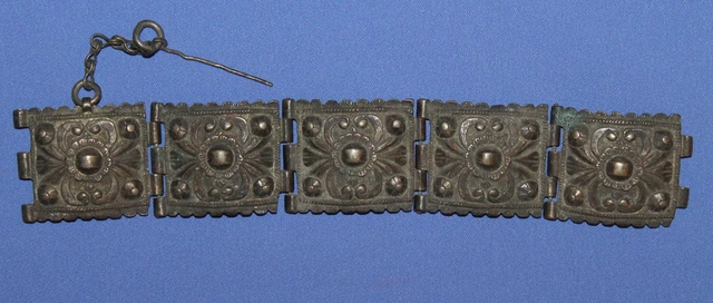 Antique Hand Made Ornate Floral Hinged Silver Bracelet