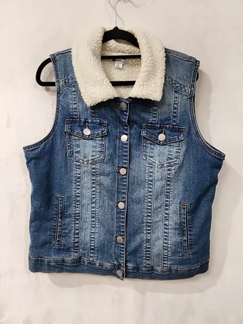 Rockmans Womens Denim Vest Size 14 Blue Sherpa Lined (3030)