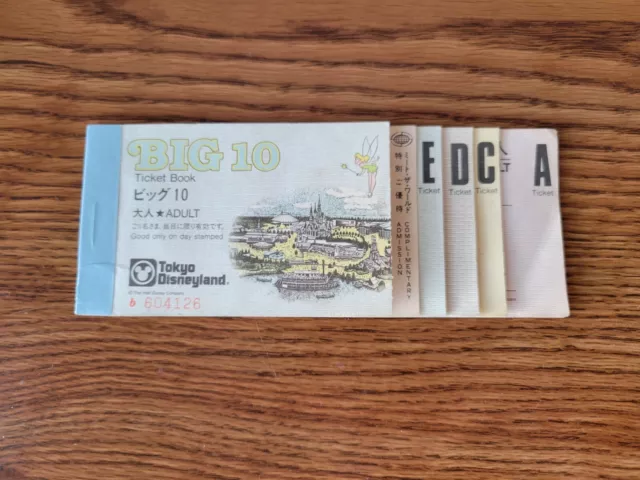 Vintage Tokyo Disneyland Big 10 Adult Ticket Book, 7 Tickets Remain E D C A