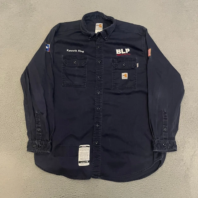 Carhartt FR Shirt Mens Size 2XL Blue Long Sleeve Button Up *READ