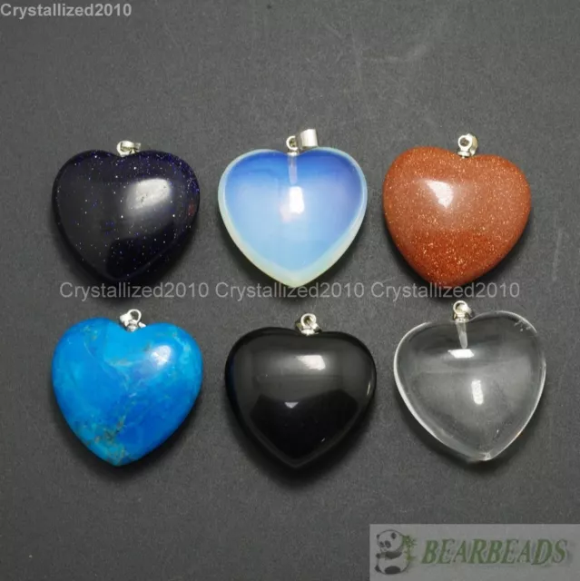 Natural Gemstones Heart Reiki Chakra Healing Pendant Beads Jewelry Craft Pick