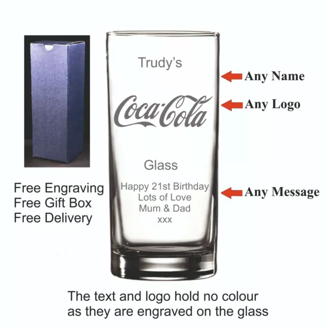 Personalised Hi Ball, Coca-Cola Glass, Birthday, Christmas, Valentines Day Gift