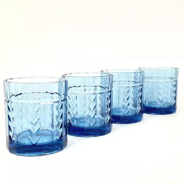 Anchor Hocking Laurel Blue Rocks Whiskey DOF Glasses Vintage Barware Set 4