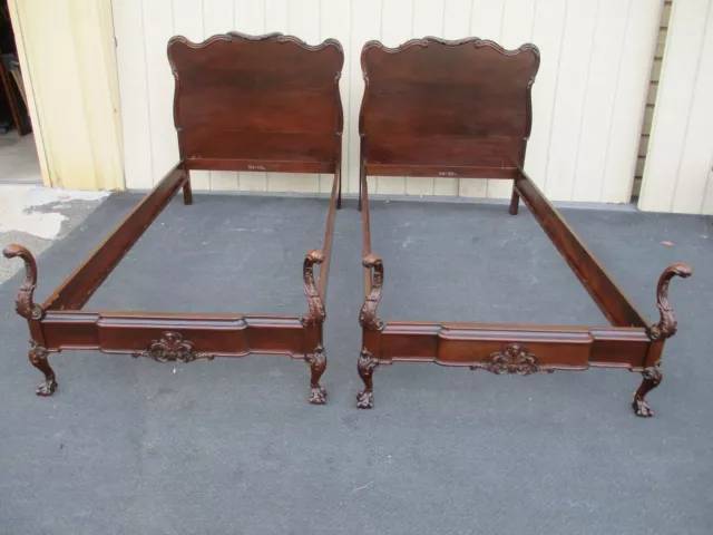 63088 Pair Antique Burled  Mahogany Twin Size Bed s
