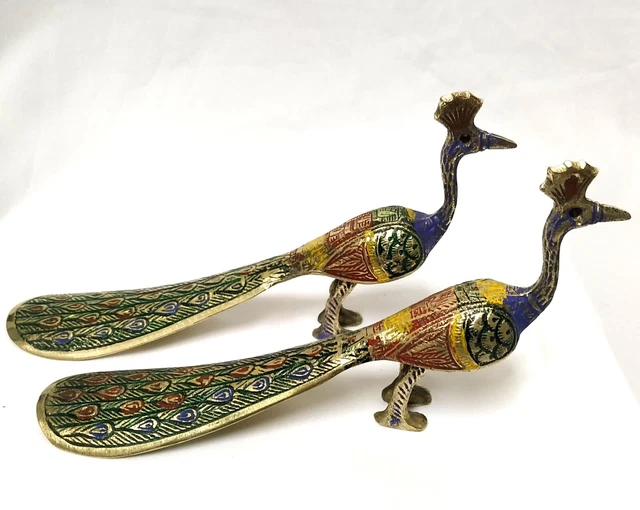 Antique Brass Peacock Figurine Love Peacock Pair Shoe Horn 2 Piece Home Decor