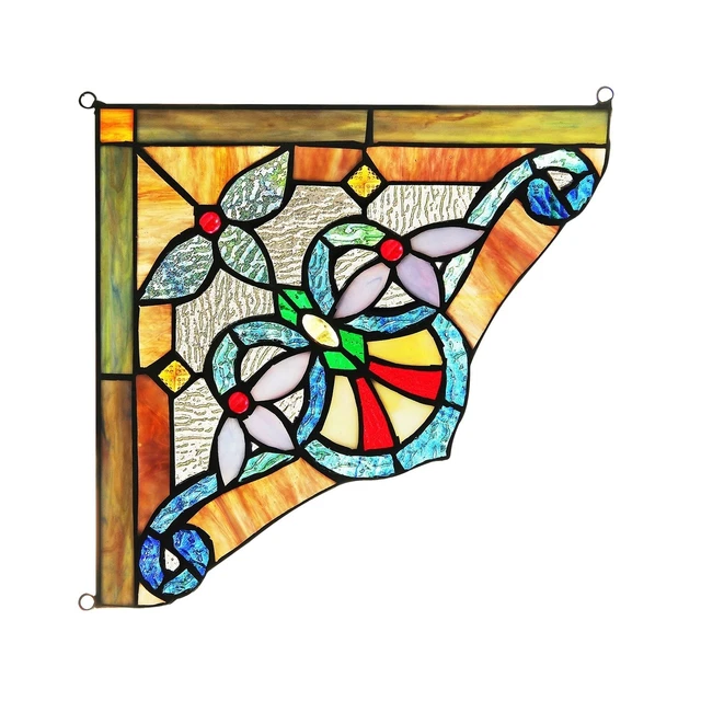 STAINED GLASS WINDOW Panel Victorian Corner 10" Handcrafted PAIR