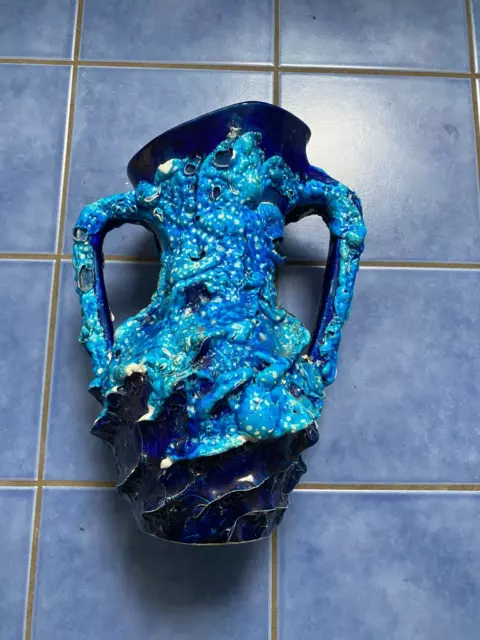 Vase Brutaliste Bleu en Céramique de Vallauris, 1960s
