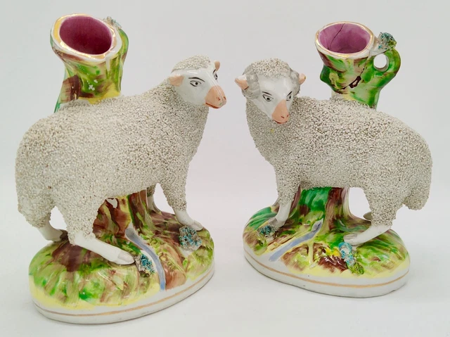 Antique Kent Staffordshire Wooly Texture Sheep Ram Lamb Spill Vase Fig 19 Cen