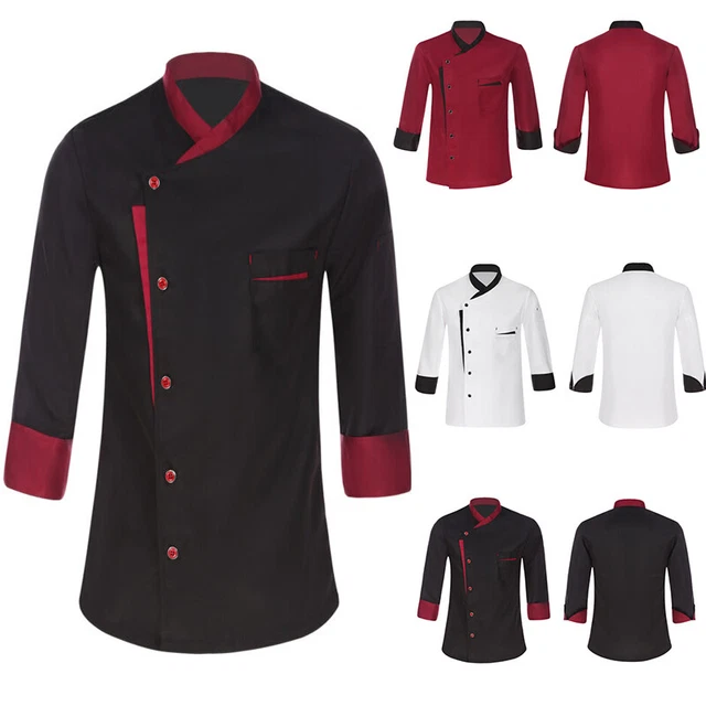 US Men Women Chef Jacket Unisex Restaurant Kitchen Contrast Color Cooks Uniform