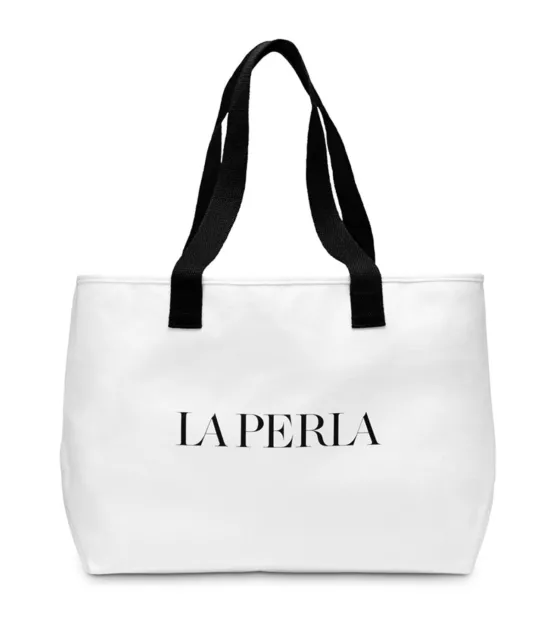 La Perla Exclusive White Canvas Shopper Large Bag Travel Tote Handbag