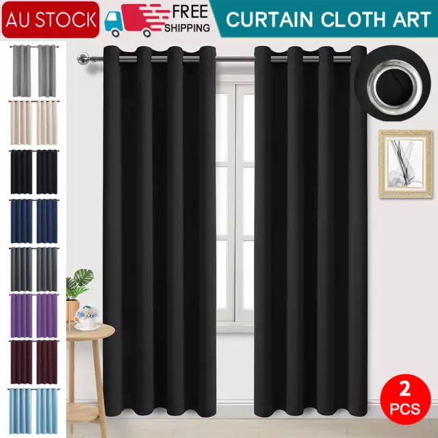 2X Blockout Curtains Blackout Window Curtain Draperies Pair Eyelet for Bedroom