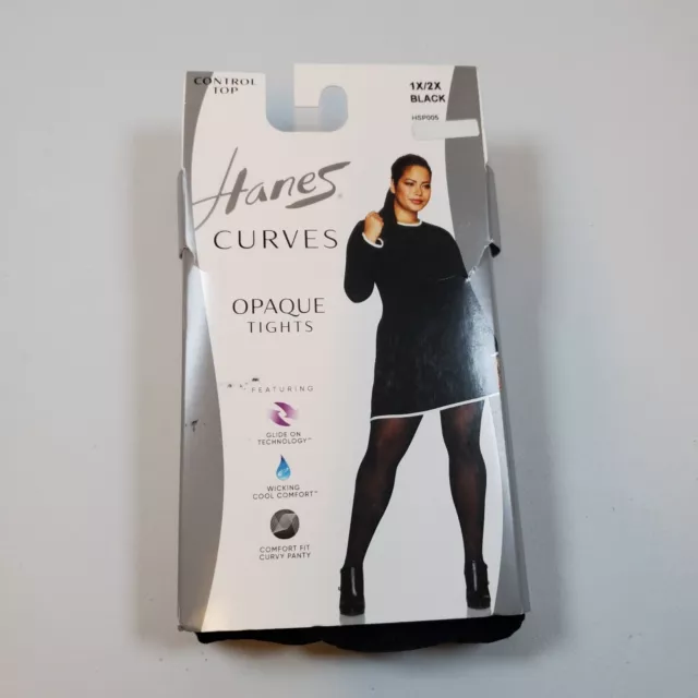 Hanes Curves Control Top Opaque Tights Black 3X/4X Women's