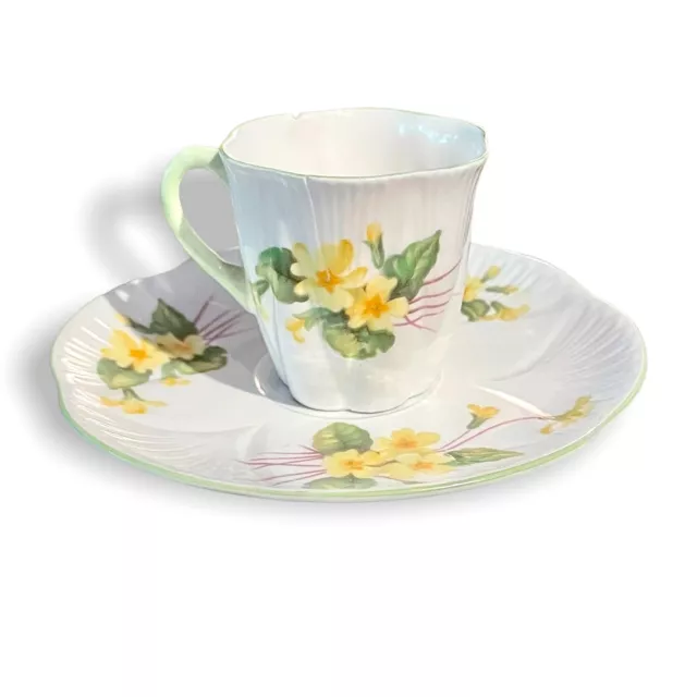 Vtg SHELLEY YELLOW PRIMROSE MIXED Demitasse Cup Tea Cup Saucer Bone China ~ READ