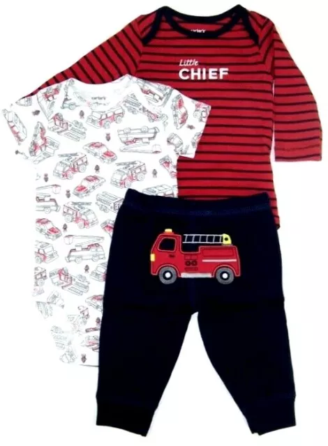 Carter's Baby Boys 3 Pc Bodysuits & Pants Set Newborn or 3 Months  Fire Truck