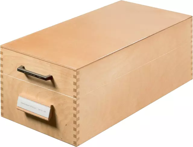 HAN 1006, Wooden card filing box A6 landscape, for 1,500 cards, metal plate,