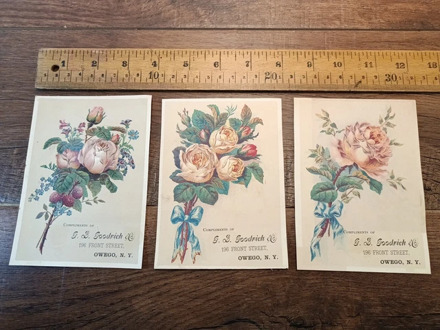 1884-85 trade cards, G.B. Goodrich & Co. Owego , N.Y.  Set Of 3 Roses (M7)